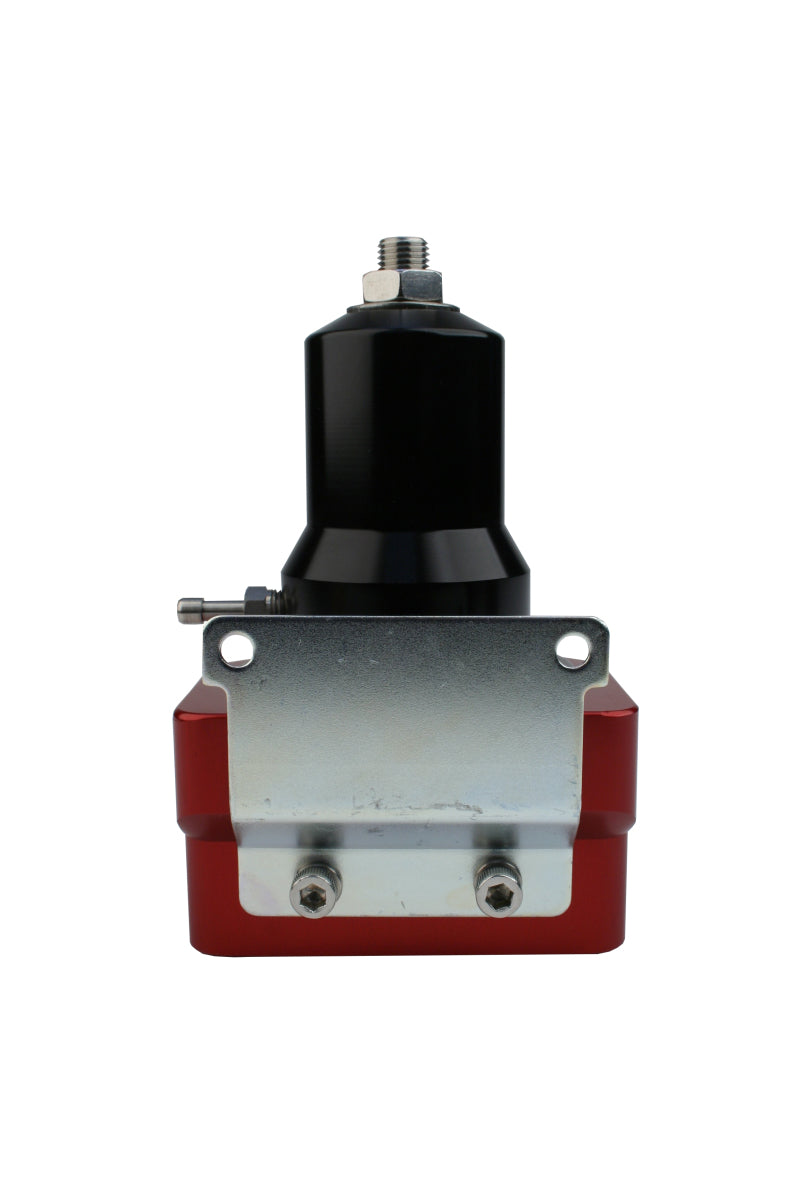 Aeromotive fuel pressure regulator with 30-120 PSI range, .500 valve, four AN-08 and AN-10 inlets, and AN-10 bypass.