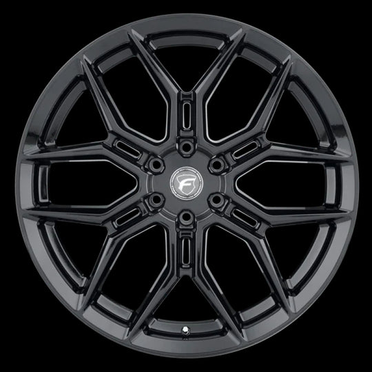 Forgestar F14 17x10 cast wheel in gloss black with 6x135 bolt pattern, ET42 offset, 7.15-inch backspacing, 87.1 bore.