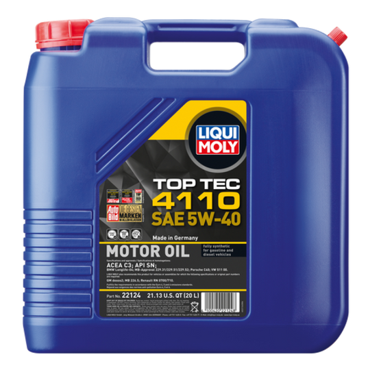 LIQUI MOLY Top Tec 4110 20L motor oil SAE 5W40 container for automotive engine lubrication.