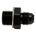 DeatschWerks 6AN Male Flare to M16 X 1.5 Male Metric Fitting in anodized matte black with washer, for fuel and oil lines.