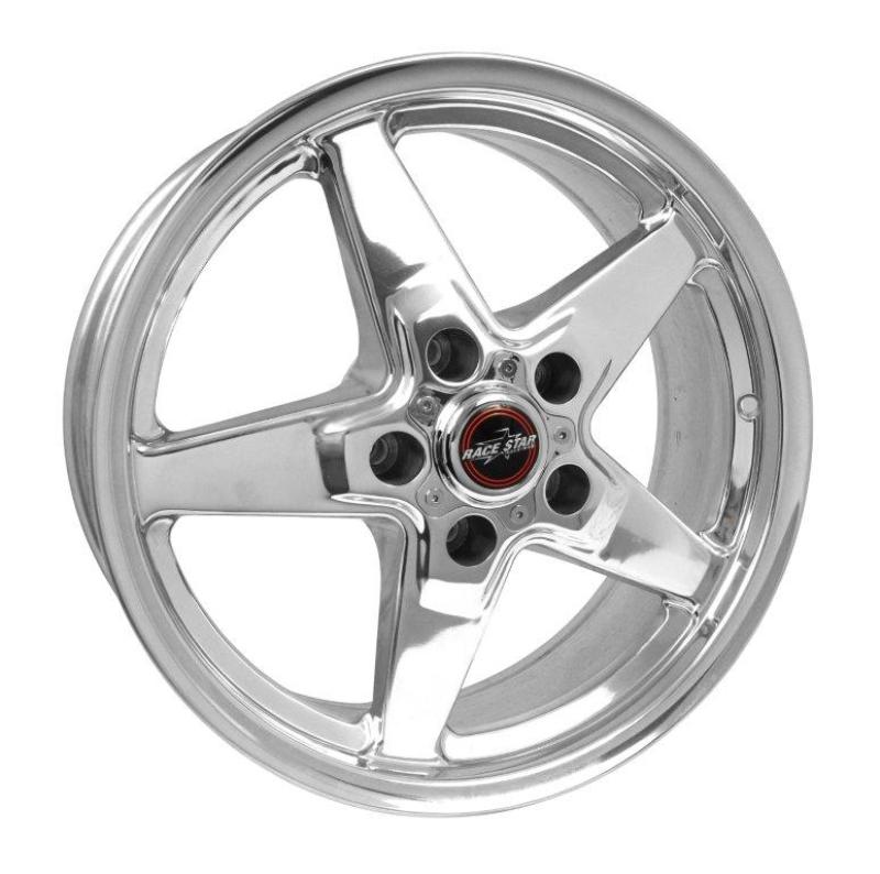 Polished Race Star 92 Drag Star 17x7 cast wheel with 5x4.75 bolt pattern and 4.25 backspace, designed for direct drill applications.