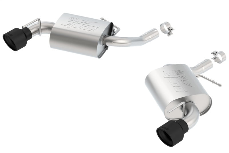 Borla axle back ceramic black ATAK exhaust system for 2016-2018 Chevrolet Camaro 3.6L RWD, showing the sleek exhaust tip and piping.