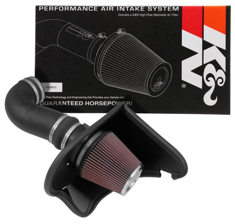 K&N Engineering cold air intake system for 2016 Chevy Camaro SS V8-6.2L engine, featuring a performance air filter and intake tube