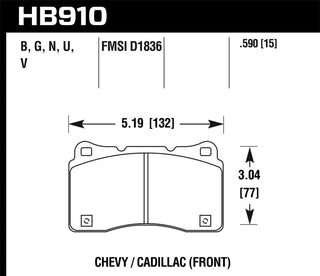 Hawk Performance racing front brake pads for Cadillac XTS and Chevrolet Corvette, DTC-70 model, with detailed metal backing and friction surface.