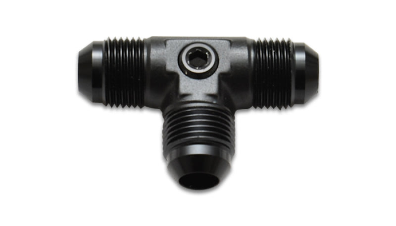 Vibrant -8AN to -8AN male tee adapter fitting with 1/8-inch NPT port, made of durable metal for automotive or plumbing use.