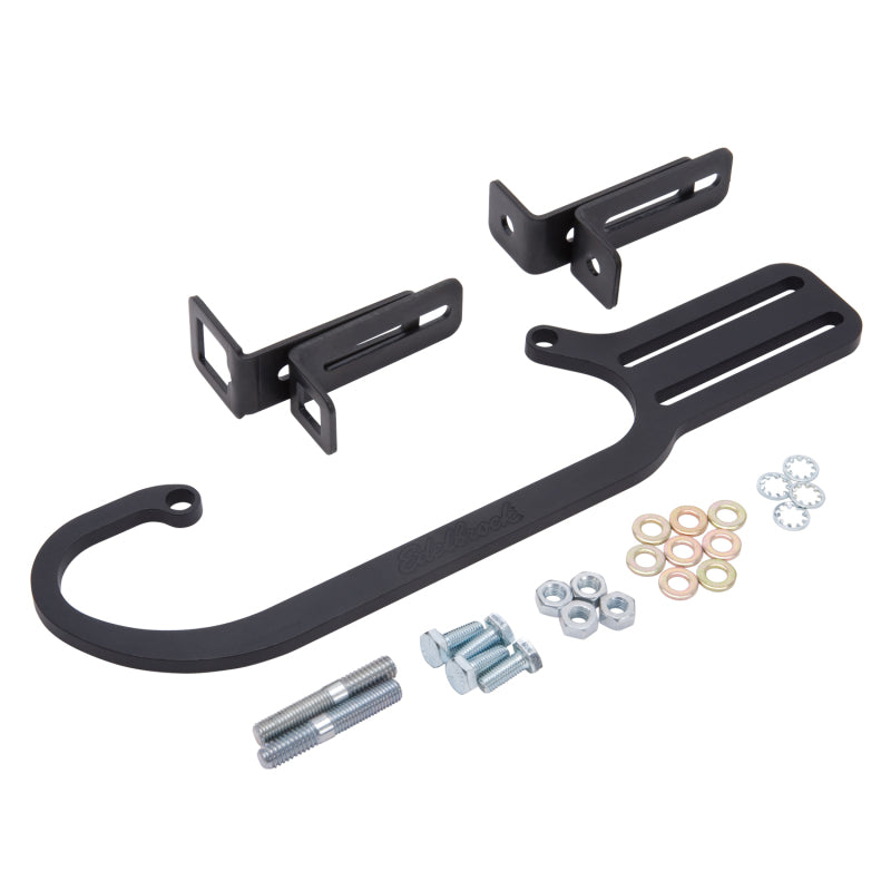 Edelbrock throttle and trans kickdown bracket hardware kit for 4150 style throttle bodies, showing metal brackets and mounting hardware.
