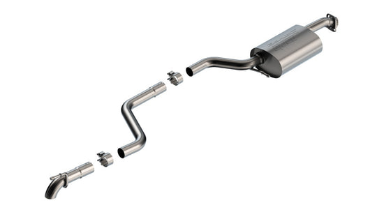 Borla axle back S-Type catback exhaust for Suzuki Jimny 1.4L 4WD 2-door, turn down tip, showing polished stainless steel finish