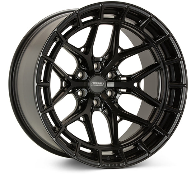 Vossen HFX-1 22-inch satin black forged wheel with deep lip, 6x139.7 bolt pattern, ET-18 offset, and 106.1 center bore.