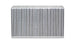 Vibrant vertical flow intercooler core with 18-inch width, 12-inch height, and 6-inch thickness showing its metal fins and core structure.
