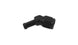 Vibrant black anodized -8AN to 3/8 inch hose barb 45-degree fitting, metal with angled barb for hose connection.