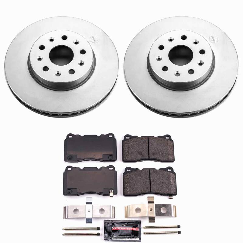 PowerStop Z23 coated front brake kit for 2014-2019 Cadillac CTS, includes brake rotors and pads, performance brake components.