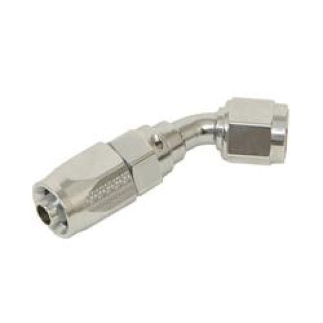 Chrome Fragola -6AN 45-degree Pro-Flow hose end fitting with durable construction for high-performance automotive applications