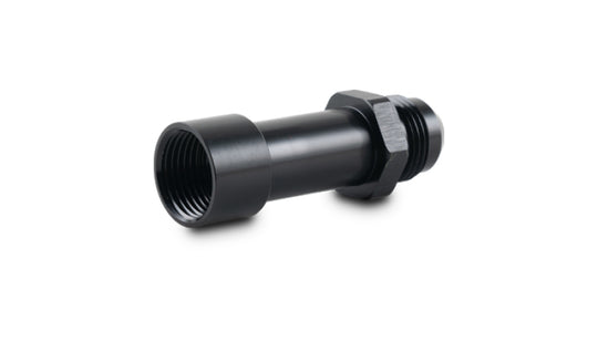 Vibrant Turbo Flange -10AN Extended Fitting showing a metal fitting with a threaded end and vibrant finish for turbo applications