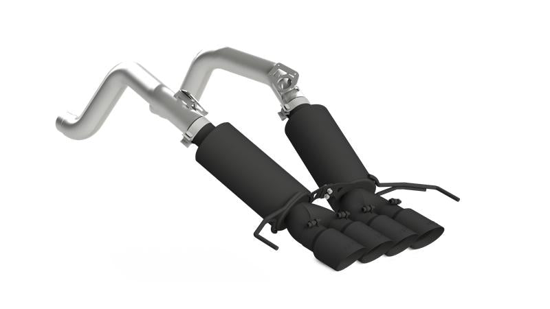 MBRP catback exhaust system for 2014-2019 Chevy Corvette V8 6.2L, black dual pipes with 4-inch quad wall tips.