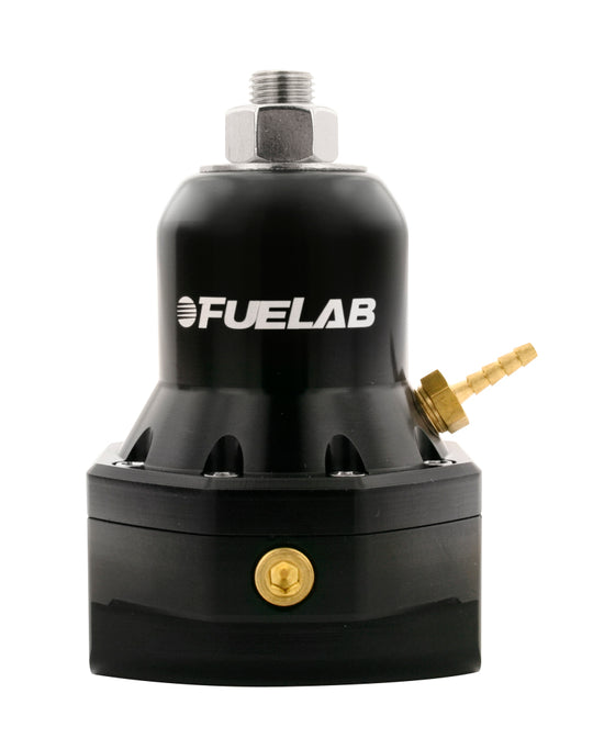 Fuelab 565 EFI adjustable fuel pressure regulator with black finish, dual -10AN inlet and return, maximum flow bypass, 40-80 PSI.