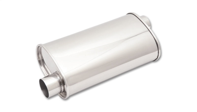 Vibrant StreetPower Oval Muffler with 5x9x15 inch body, 2.5-inch I.D. and out offset, showcasing the muffler's durable metal construction.