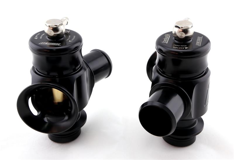Turbosmart BOV Kompact Dual Port blow off valve installed in a 2016 Cadillac ATS-V 3.6L twin-turbo engine, showcasing the sleek black unit
