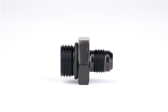 Aeromotive ORB-08 to AN-06 male flare reducer fitting showing metal construction and threaded ends for automotive fuel or oil systems.
