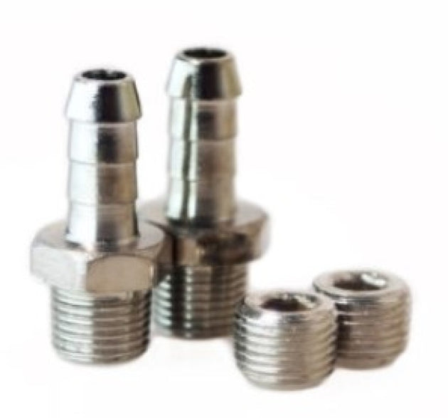 Turbosmart WG50/60 1/8NPT hose tail fitting kit with 6mm fittings and plug, used for automotive turbocharger applications