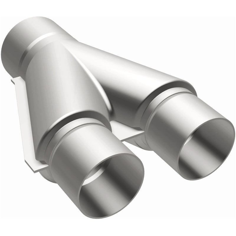 MagnaFlow Y pipe in 2.5/3 inch diameter, smooth transition, aluminum construction, designed for exhaust system installation.