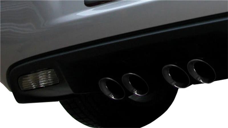 Black Corsa Performance axle-back exhaust for 2005-2007 Chevrolet Corvette C6 6.0L V8, showcasing the sleek exhaust tips.