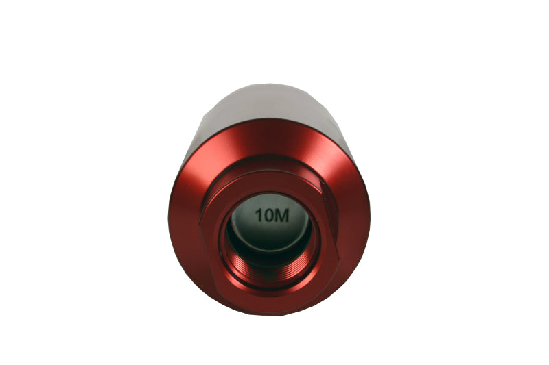 Aeromotive in-line fuel filter with AN-10 fitting and red anodized finish, 10-micron microglass element for clean fuel filtration