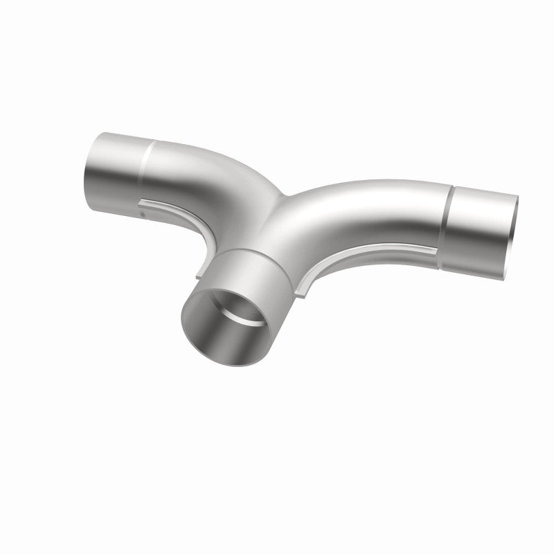 MagnaFlow 2.50-inch stainless steel smooth transition T connecting pipe with 90/90 degree bends for exhaust systems.