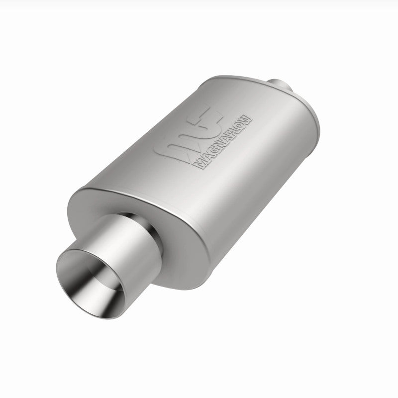 MagnaFlow muffler with tip, stainless steel, 14x5x8 inches, dual inlet, 2.25/4 inch pipe, automotive exhaust part
