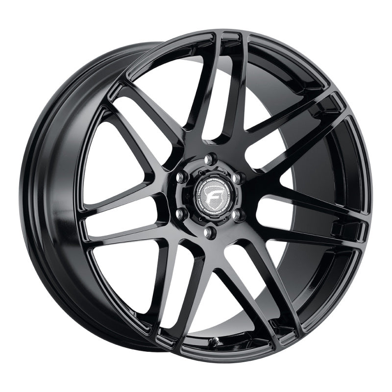 Forgestar X14 22x10 cast wheel in gloss black with 6.7-inch backspacing, 6x135 bolt pattern, ET30 offset, visible in the image.