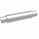 MagnaFlow Mag SS 4x14x14 muffler showing a polished stainless steel exterior and inlet/outlet pipes for 4x4 vehicles.