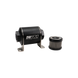 DeatschWerks stainless steel 10AN 10 micron inline fuel filter housing kit with mounting brackets on a white background