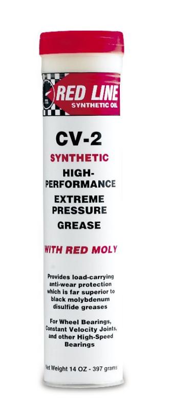 Red Line CV-2 Grease with Moly in a 14oz jar, suitable for gear and drivetrain lubrication, shown in the image.