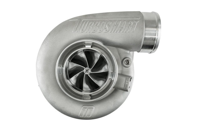 Turbosmart Oil Cooled 7675 T4 Flange Turbocharger with V-band outlet, external wastegate, and 0.96 A/R for high-performance engines.