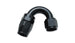Vibrant -10AN 150 degree elbow hose end fitting showing a black anodized aluminum fitting with angled design for hose connection.