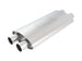 Borla 2.25-inch dual inlet/outlet turbo XL muffler showing polished stainless steel body and dual exhaust tips.