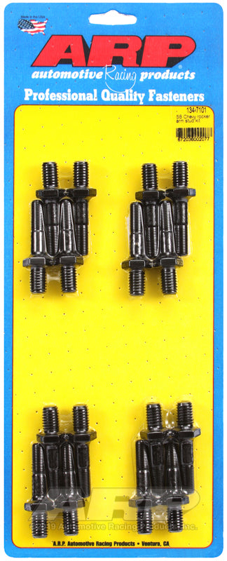 ARP SB Chevy rocker arm stud kit with 3/8 inch and 7/16 inch hardware, featuring metal studs and hardware components.