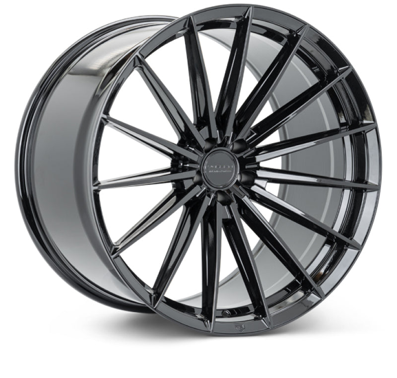 Vossen HFX-4 20x10.5 forged wheels in gloss black with 5x114.3 bolt pattern, ET45 offset, deep lip design.
