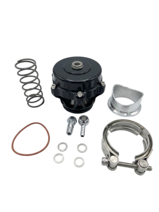 Granatelli Motor Sports 50mm Viper Series high flow blow off valve with metallic finish and inlet and outlet ports visible.