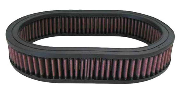 K&N Engineering oval custom air filter for drop-in replacement, measuring 11.5 inches long, 8.125 inches wide, and 2 inches high.