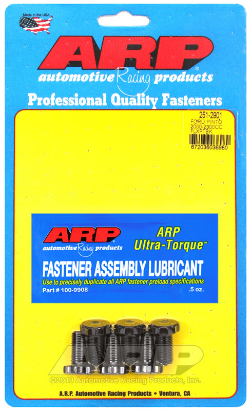 ARP Ford Pinto flexplate bolt kit with multiple silver hardware bolts for 2000-2300cc engine applications.