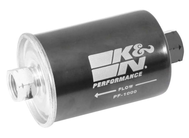 K&N Engineering cellulose media fuel filter with 2.125-inch diameter and 4.281-inch length, used for vehicle fuel filtration.