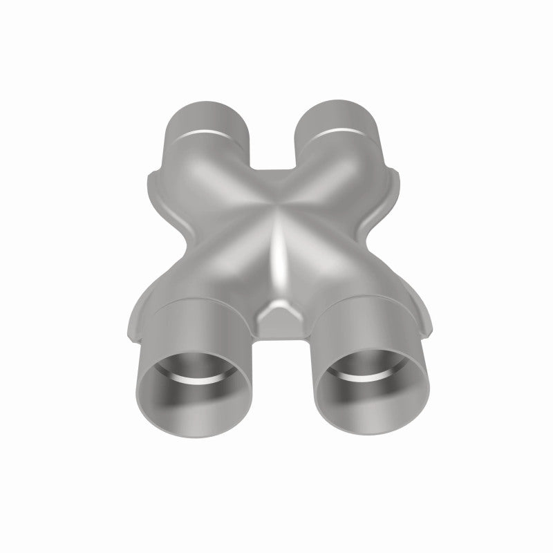 MagnaFlow Smooth Trans X 2.5/2.5 stainless steel X pipe for exhaust systems, showing polished metal with smooth welds.