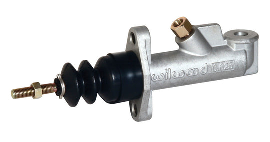 Wilwood compact remote aluminum brake master cylinder with .625 inch bore, shown in a detailed view of the component.