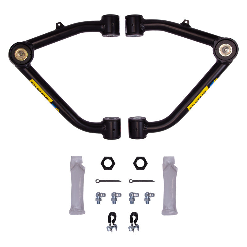 Bilstein front upper control arm kit for 2007-2016 Chevy Silverado 1500 and GMC Sierra 1500, including control arms with bushings.