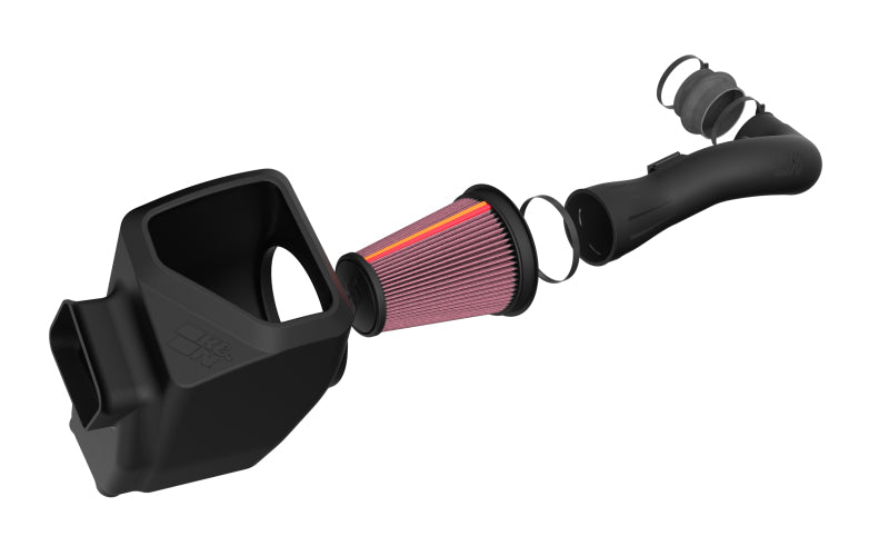 K&N Engineering cold air intake system for 2009-2012 V8 GM 1500 trucks, showing the sleek air filter and intake tubes.