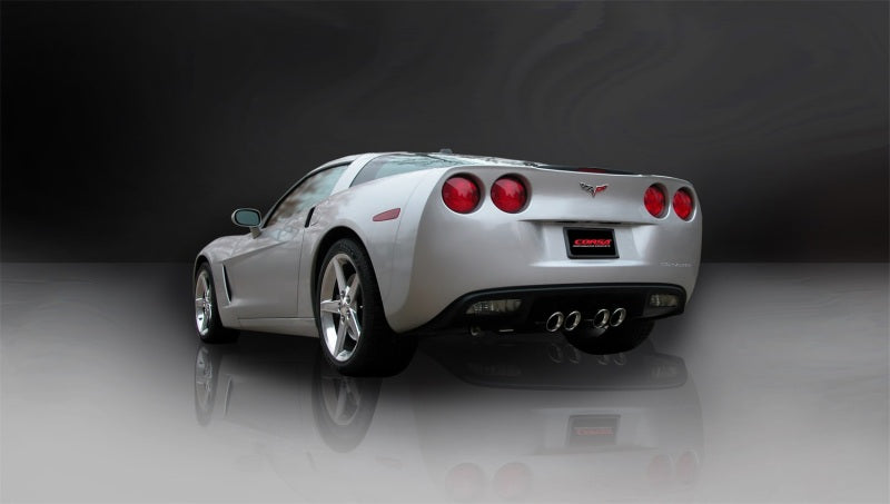 Polished CORSA Performance axle-back exhaust for 2009-2013 Chevrolet Corvette C6 6.2L V8, showing the shiny metal finish and design.