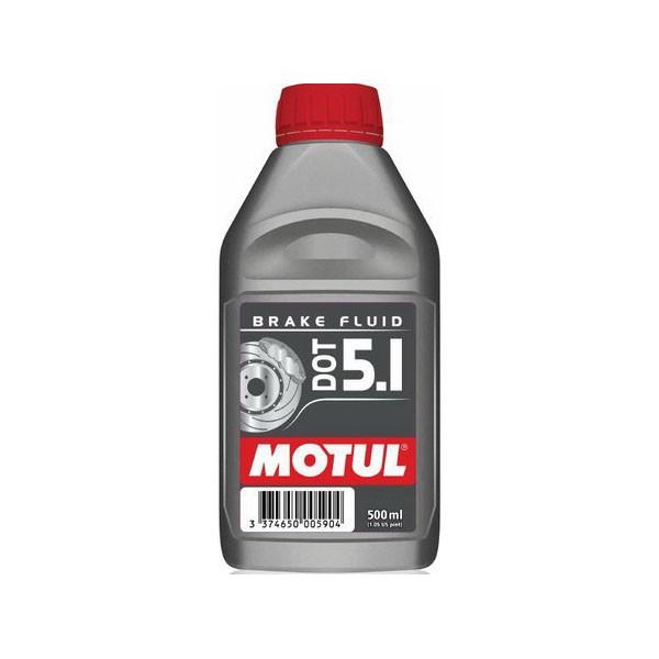 Motul 1/2L Brake Fluid DOT 5.1 container with label and cap, designed for automotive brake systems.