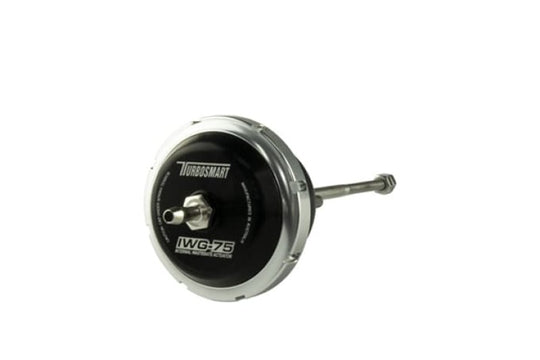 Turbosmart IWG75 universal black internal wastegate actuator with 140mm M6 rod and 10 PSI setting for turbochargers.