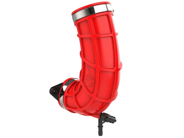 aFe red turbo inlet pipe for enhanced airflow, shown with smooth bends and durable construction, designed for high-performance turbo systems.
