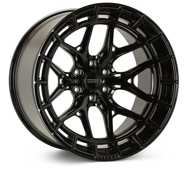 Vossen HFX-1 forged 20x10 gloss black wheel with deep dish design, 6x135 bolt pattern, ET-18 offset, and 87.1 CB.
